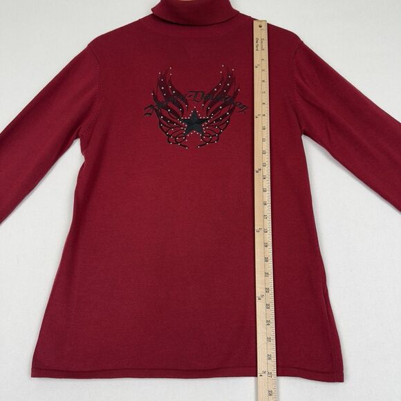 Y2K Harley Davidson Sweater Womens Large Red Embroidered Wings Studded Biker - Picture 13 of 16